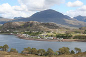 The village of Sheildaig and the Torridon Mountain Range, Wester Ross, Scotland