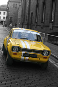 Mark 1 Ford Escort Rally Car pictured outside Perth City Hall at the start of the Colin McCrae Rally in Perthshire, Scotland