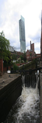 The Beetham Tower and the Rochdale Canal in the City of Manchester, England