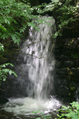 A cascade of water at the Old Weir on the burn Rossie near to Inchture, Perthshire, Scotland