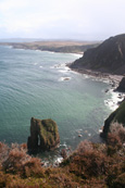 The beach, a rock stack  and headland at Camas Mor near to Rua Reidh Lighthouse, Melvaig, Wester Ross, Scotland