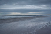 Looking south over St Andrews Bay from Kinshaldy Beach beside Tentsmuir Forest, near Leuchars, Fife, Scotland
