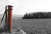 A gate post over looking the Earn Valley, Perthshire, Scotland