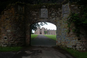 Scone Palace through the old gateway near the Mercat Cross, Scone, Perth, Perthshire, Scotland