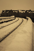 The rail line sanking its way over the bridge over the river Tay at Moncreiffe Island, Perth,  Perthshire, Scotland