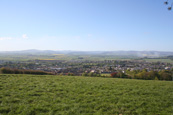 A view of the Angus town of Forfar (made famous by celebrated local artist William Cadenhead) from near to the Balmashanner Monument, Forfar, Angus, Scotland